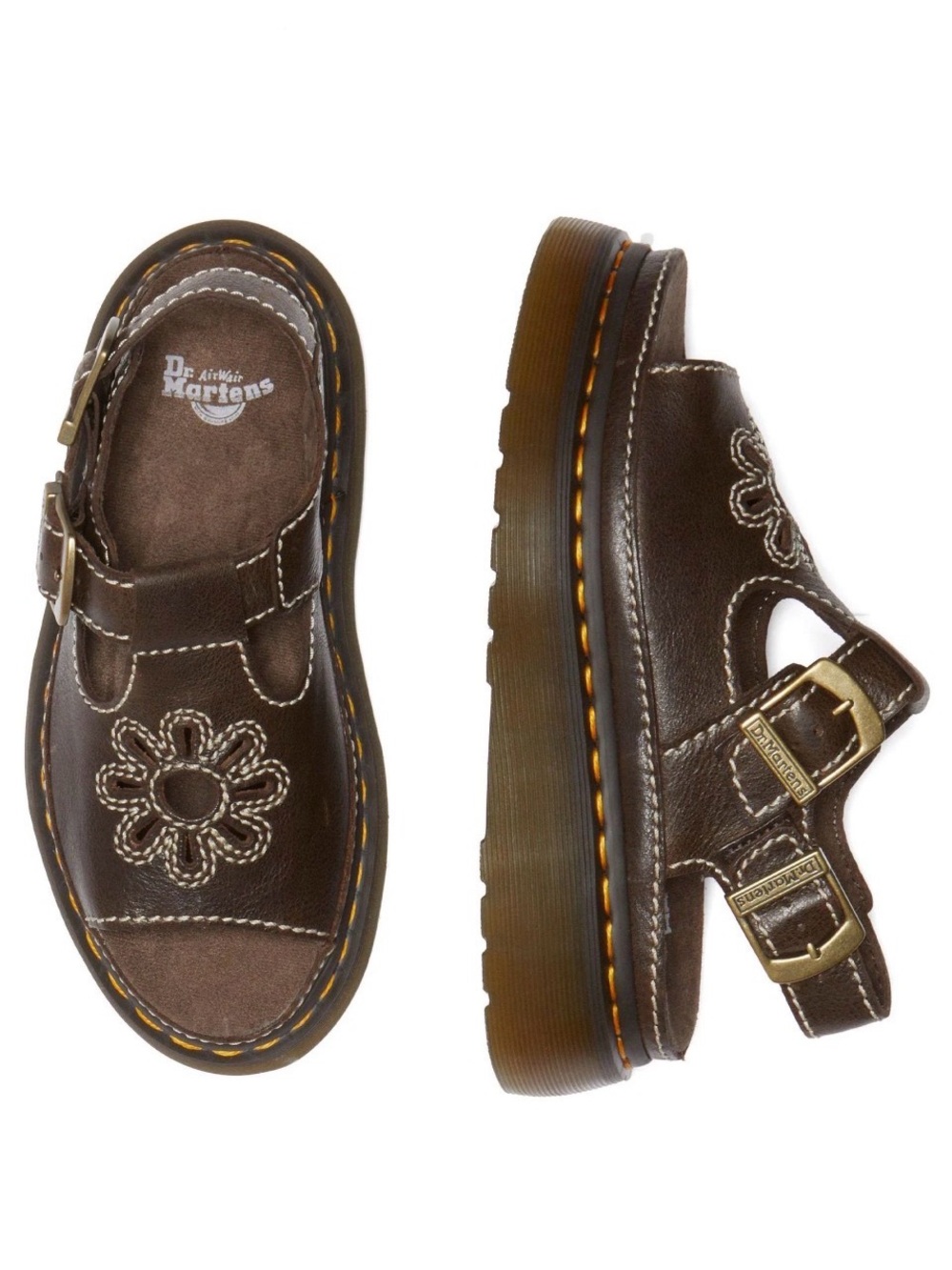 Dr. Martens Brown Leather Floral Sandals, size 9 women’s